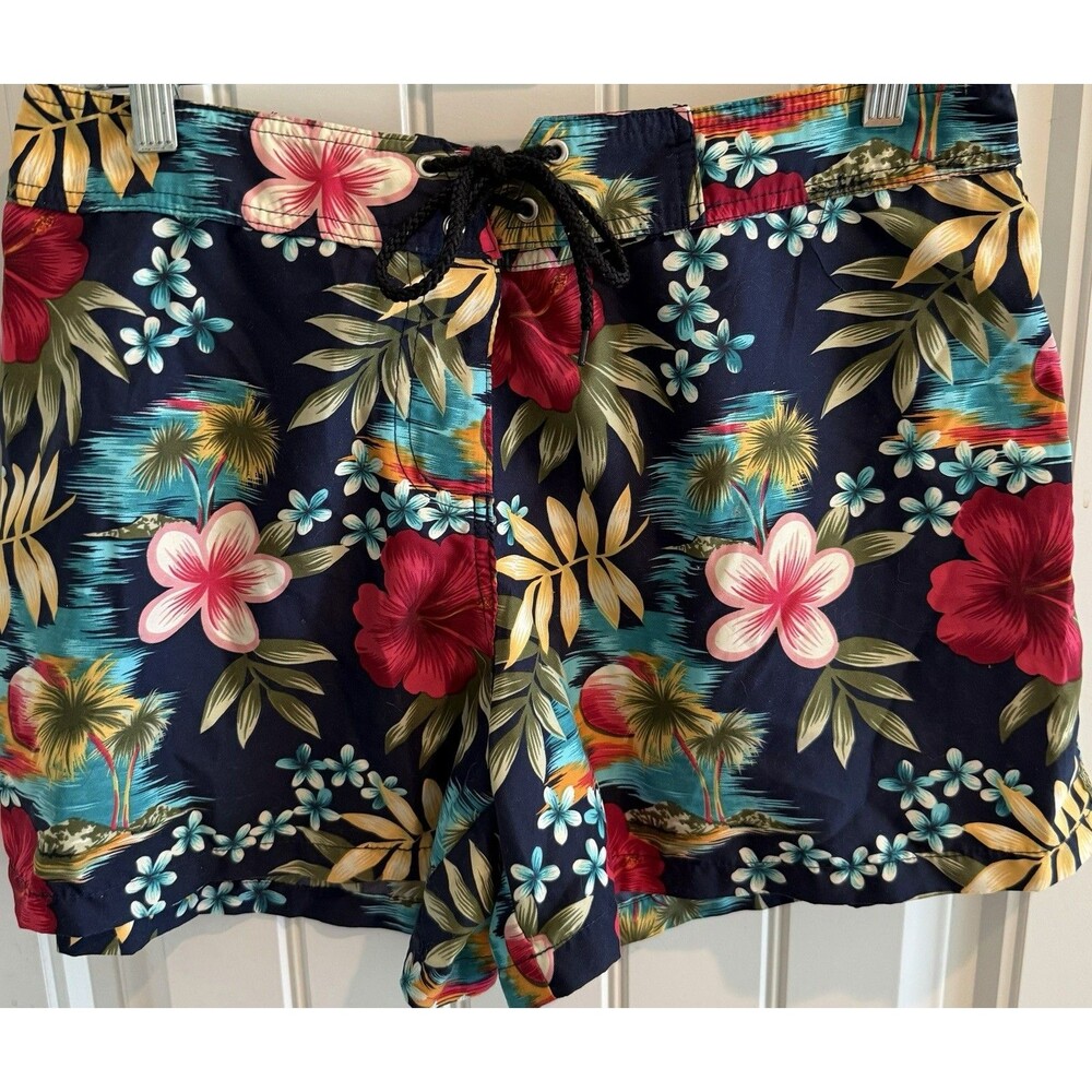 Kechika Floral Tie Front Multi Color Blue Red Pink Board Swim Shorts Size 14